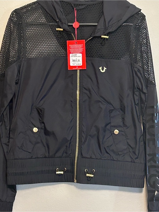 True Religion Other - True Religion Mesh Cropped Jacket Black Hooded Windbreaker NWT Size S